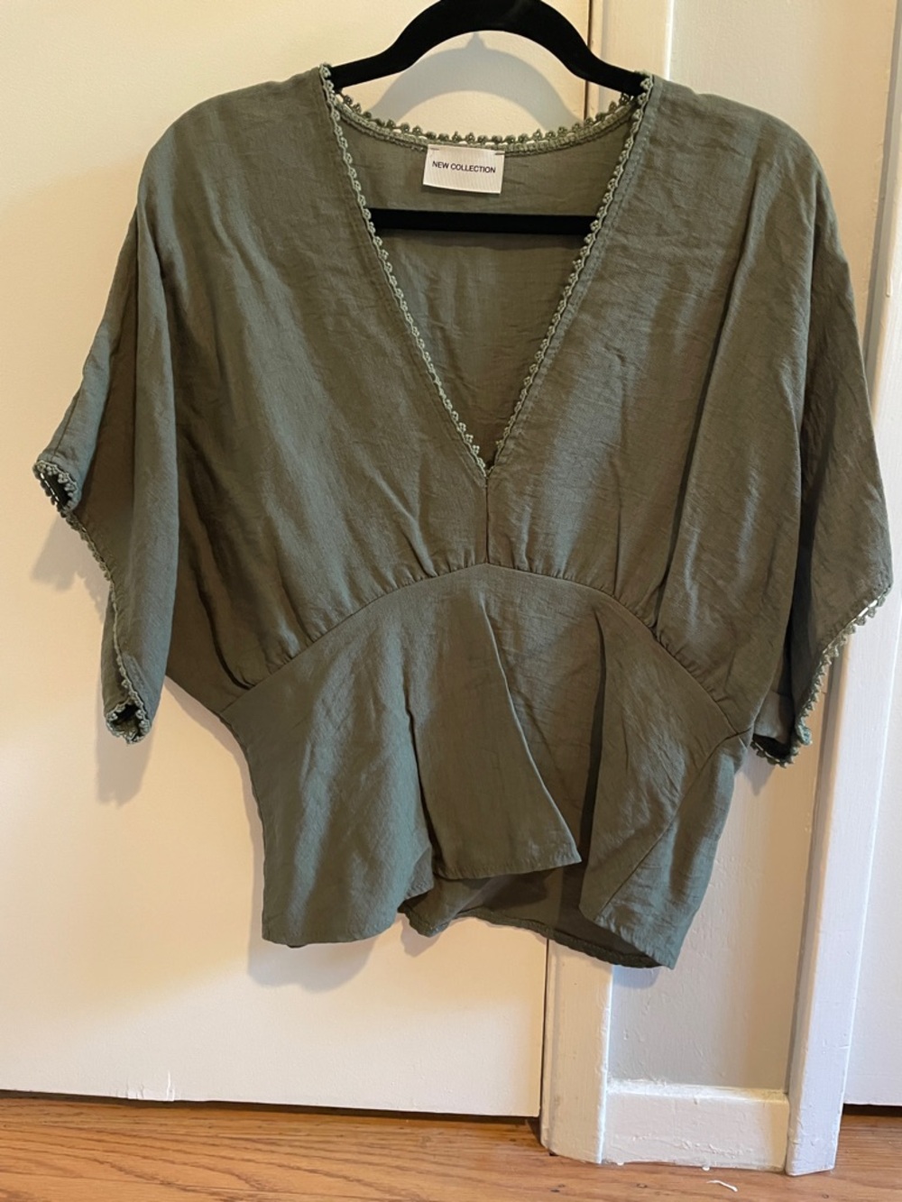 Olive Green V-Neck Blouse